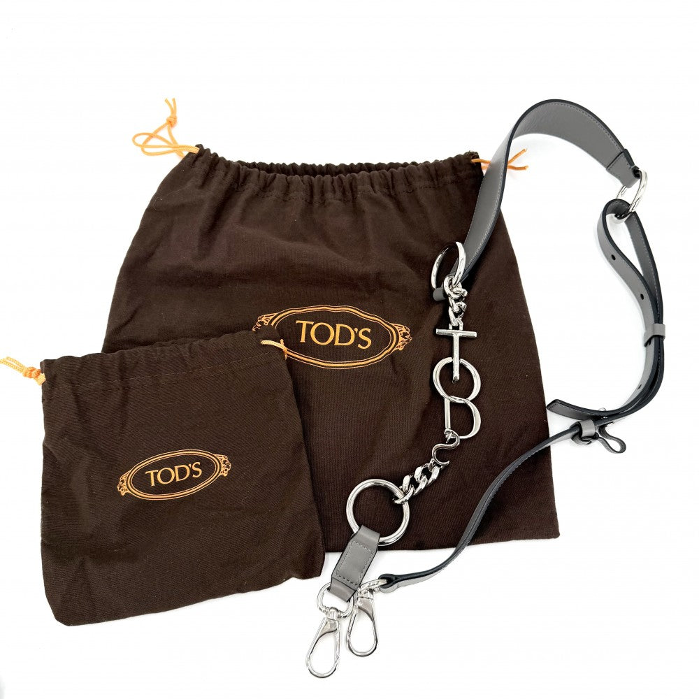 【開店SALE】 TOD’S トッズ 2WAY ファー ハンドバッグ ショルダーバッグ レザー グレー レッド 赤 シルバー金具 レディース【中古品】