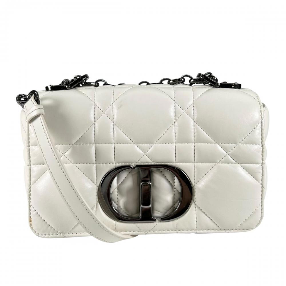 Christian Dior クリスチャンディオール ショルダーバッグ カナージュ カロ スモール M9241BNGK カーフ ホワイト 白 シルバー金具 レディース【中古品】