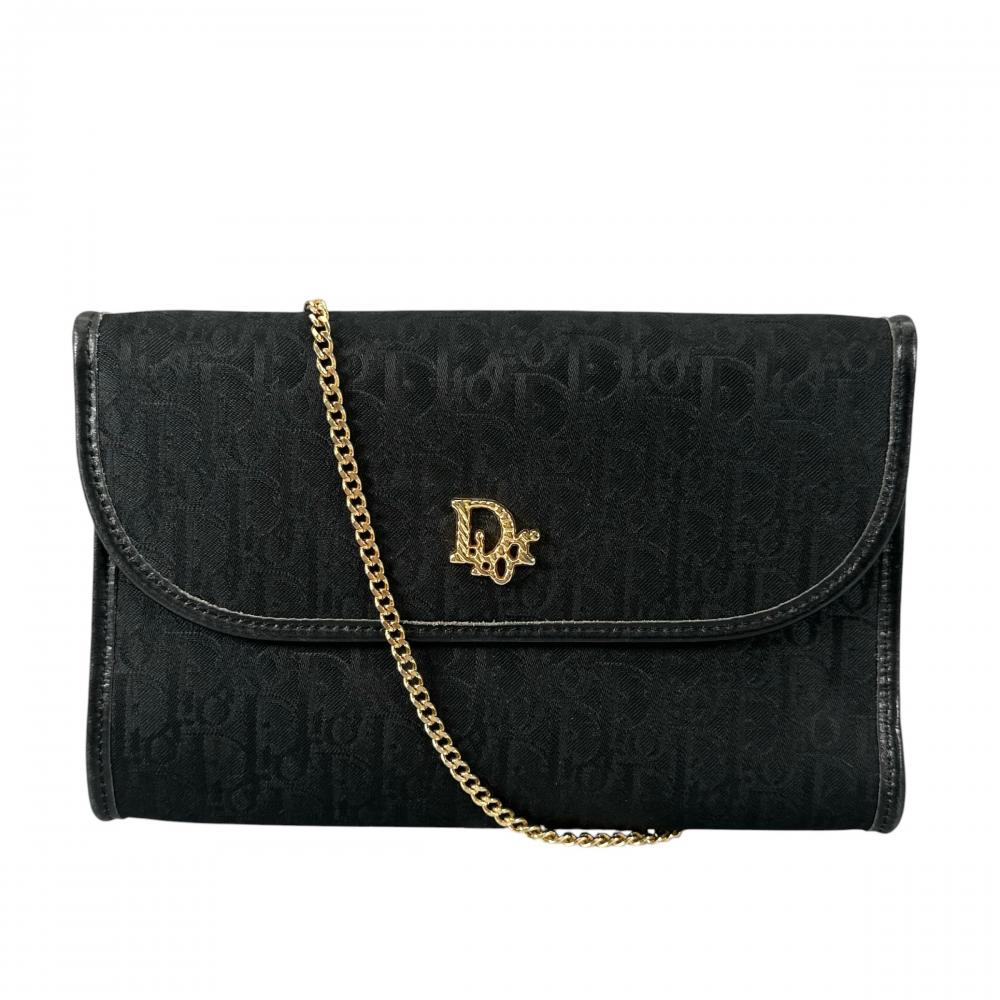 Dior ディオール ショルダーバッグ トロッター チェーンショルダー キャンバス ブラック 黒 ゴールド金具 レディース【中古品】