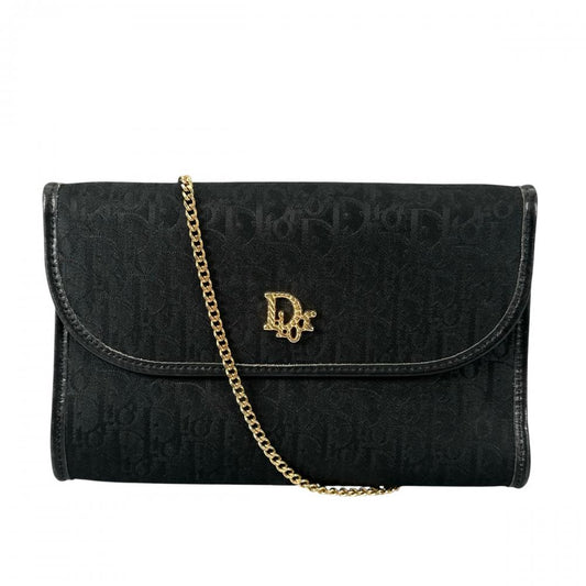 Dior ディオール ショルダーバッグ トロッター チェーンショルダー キャンバス ブラック 黒 ゴールド金具 レディース【中古品】