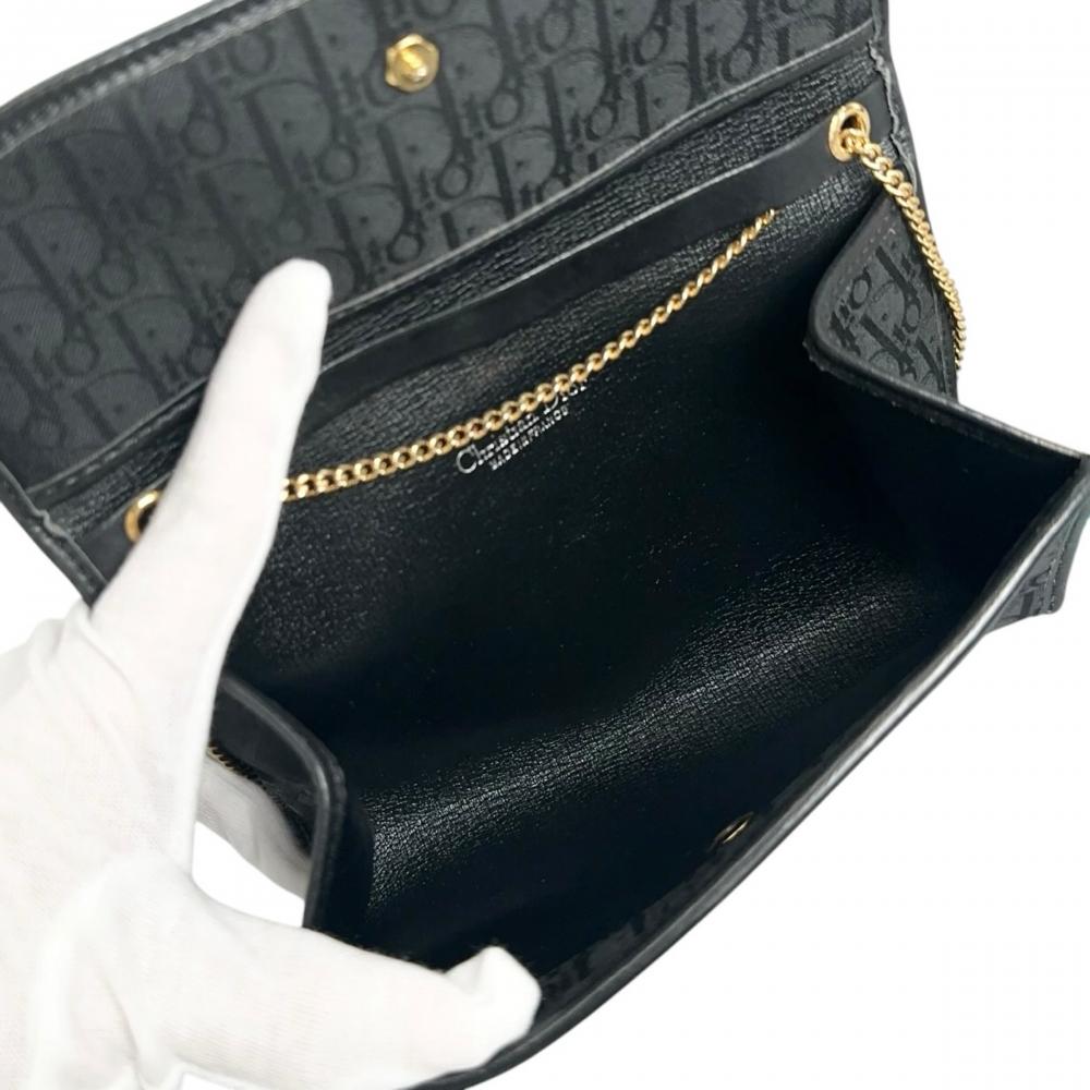 Dior ディオール ショルダーバッグ トロッター チェーンショルダー キャンバス ブラック 黒 ゴールド金具 レディース【中古品】