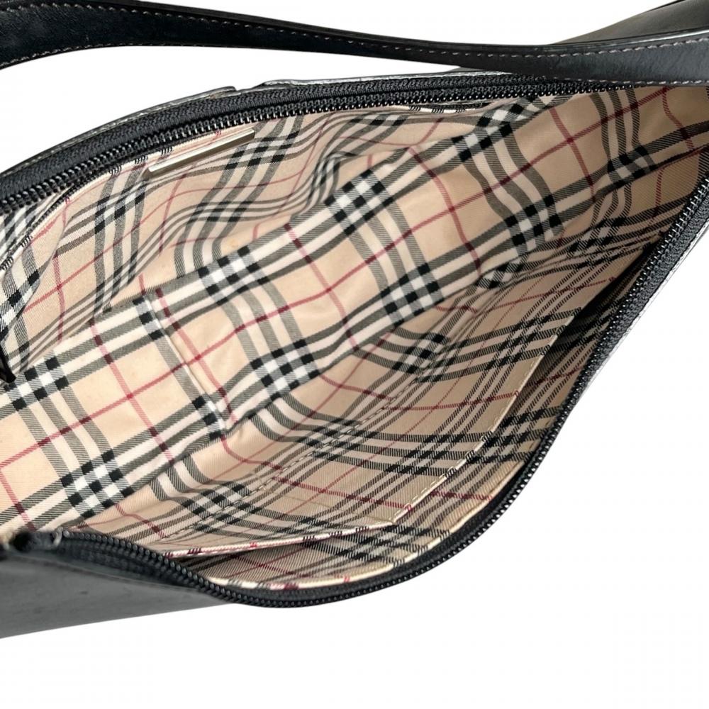 BURBERRY バーバリー ショルダーバッグ ノバチェック ワンショルダー ハーフムーン レザー ブラック 黒 シルバー金具 レディース【中古品】
