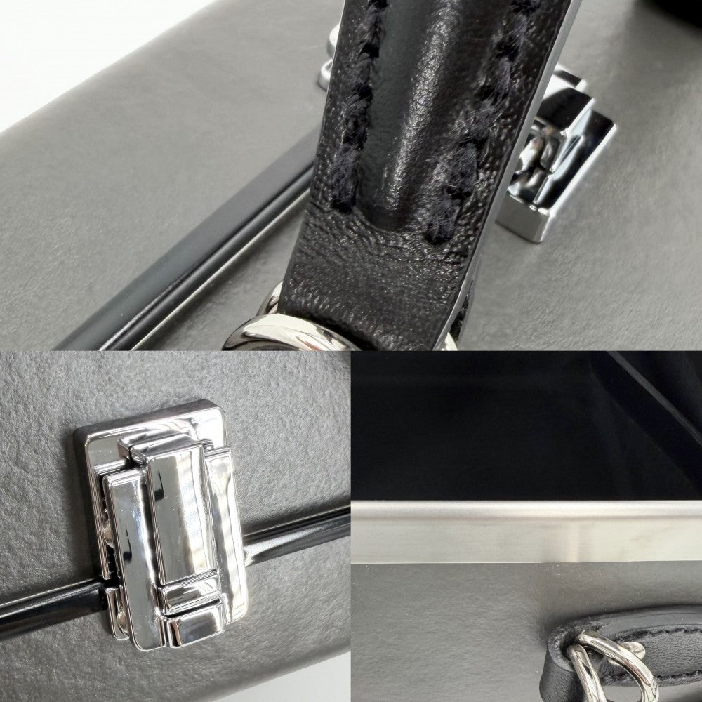 GLOBE TROTTER グローブトロッター 2WAY センテナリー ロンドン・スクエア アタッシュケース ショルダーバッグ ハンドバッグ レザー グレー ブラック 黒 シルバー金具 メンズ【中古品】