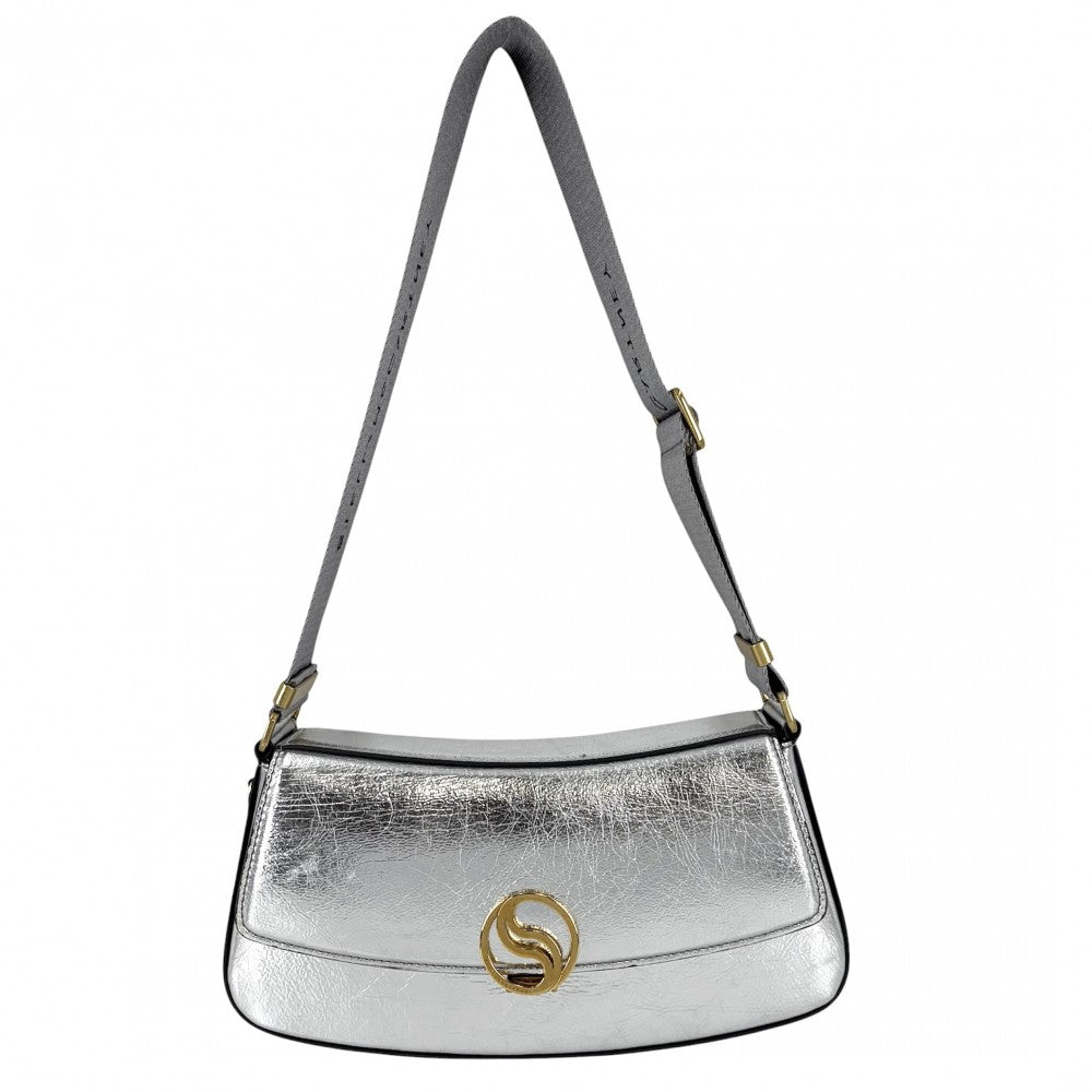 Stella McCartney ステラマッカートニー ショルダーバッグ Sウェーブ メタリック ショルダーバッグ 7B0025WP0152 レザー シルバー ゴールド金具 レディース【中古品】