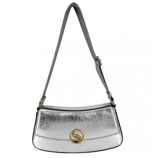 Stella McCartney ステラマッカートニー ショルダーバッグ Sウェーブ メタリック ショルダーバッグ 7B0025WP0152 レザー シルバー ゴールド金具 レディース【中古品】