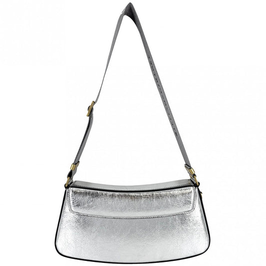 Stella McCartney ステラマッカートニー ショルダーバッグ Sウェーブ メタリック ショルダーバッグ 7B0025WP0152 レザー シルバー ゴールド金具 レディース【中古品】