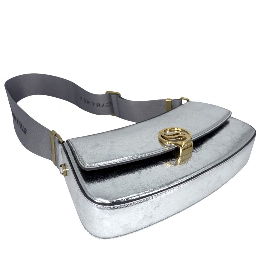 Stella McCartney ステラマッカートニー ショルダーバッグ Sウェーブ メタリック ショルダーバッグ 7B0025WP0152 レザー シルバー ゴールド金具 レディース【中古品】