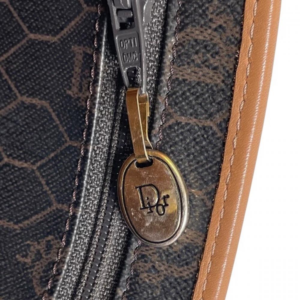 Christian Dior クリスチャンディオール ショルダーバッグ ハニカム PVCコーティングキャンバス カーフ ブラウン 茶 ゴールド金具 レディース【中古品】