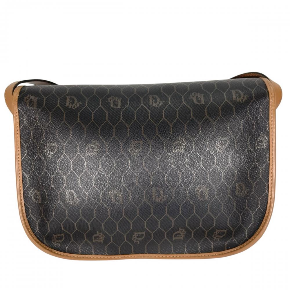 Christian Dior クリスチャンディオール ショルダーバッグ ハニカム PVCコーティングキャンバス カーフ ブラウン 茶 ゴールド金具 レディース【中古品】