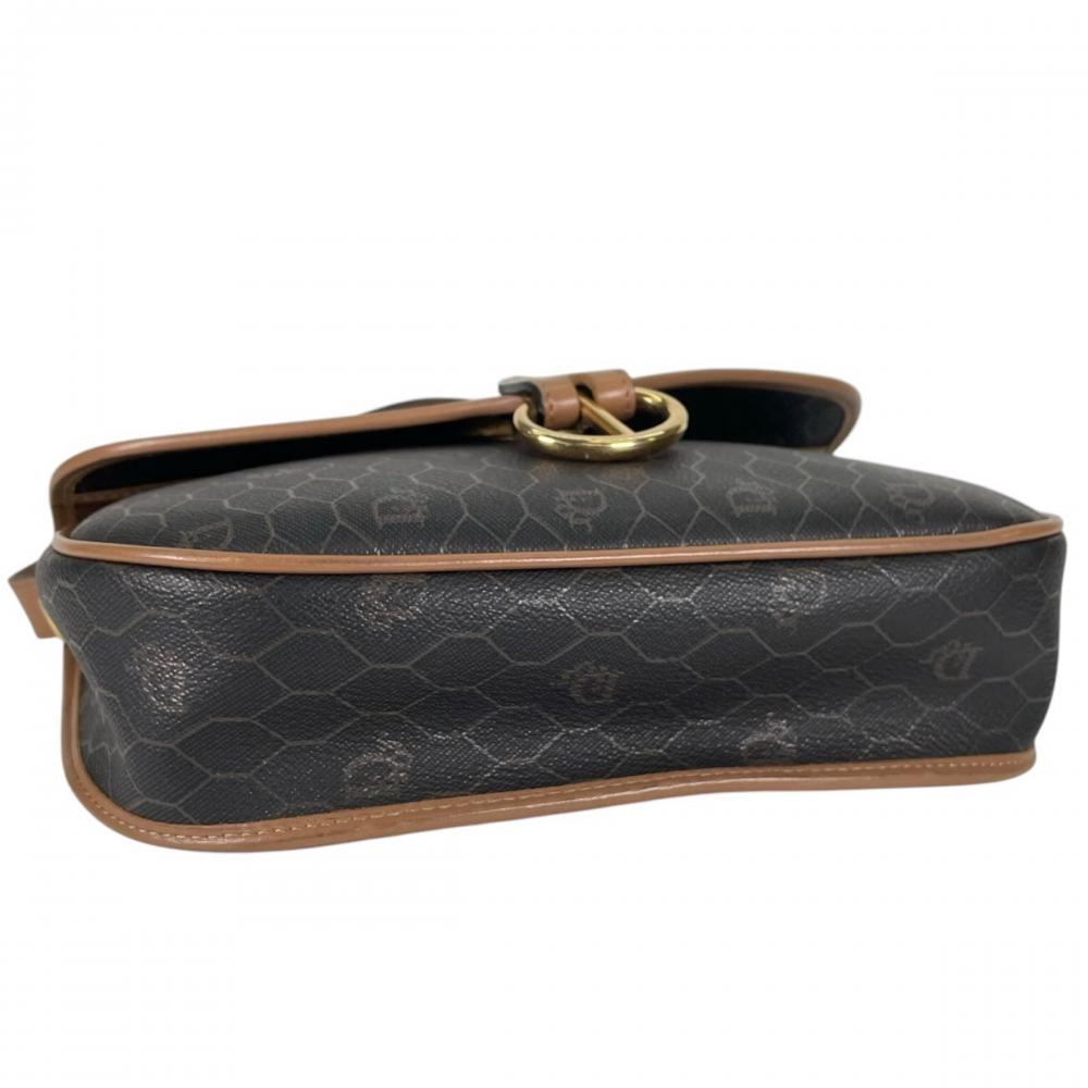 Christian Dior クリスチャンディオール ショルダーバッグ ハニカム PVCコーティングキャンバス カーフ ブラウン 茶 ゴールド金具 レディース【中古品】