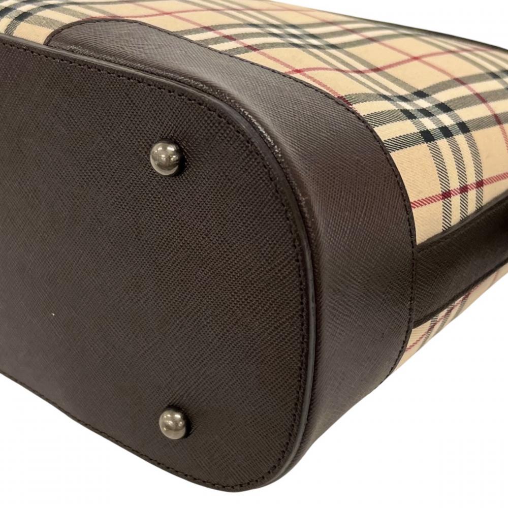 BURBERRY バーバリー ショルダーバッグ ノバチェック ロゴ キャンバス レザー ベージュ ブラウン 茶 シルバー金具 レディース【中古品】