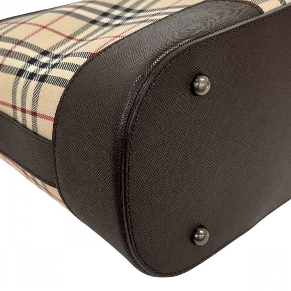 BURBERRY バーバリー ショルダーバッグ ノバチェック ロゴ キャンバス レザー ベージュ ブラウン 茶 シルバー金具 レディース【中古品】