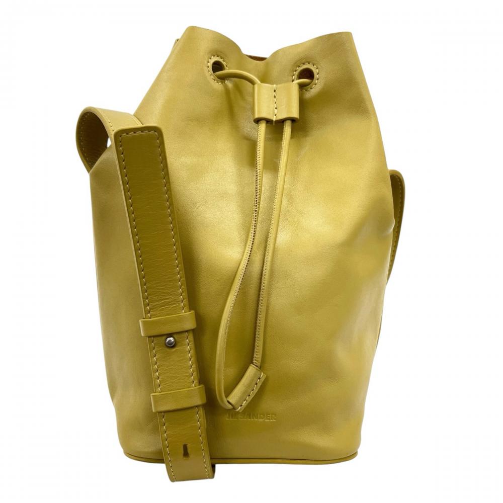 JIL SANDER ジルサンダー ショルダーバッグ ドローストリング ロゴ刻印 JSMU853338 レザー イエロー レディース【中古品】