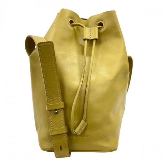 JIL SANDER ジルサンダー ショルダーバッグ ドローストリング ロゴ刻印 JSMU853338 レザー イエロー レディース【中古品】