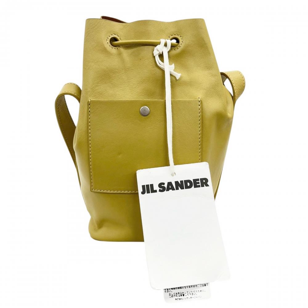 JIL SANDER ジルサンダー ショルダーバッグ ドローストリング ロゴ刻印 JSMU853338 レザー イエロー レディース【中古品】