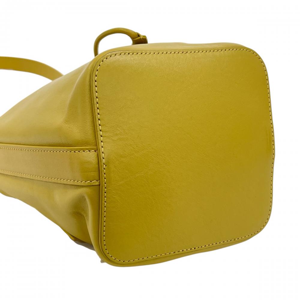 JIL SANDER ジルサンダー ショルダーバッグ ドローストリング ロゴ刻印 JSMU853338 レザー イエロー レディース【中古品】