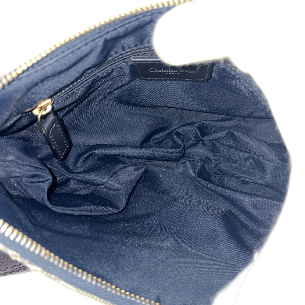 Christian Dior クリスチャンディオール ショルダーバッグ トロッター サドルバッグ キャンバス レザー ネイビー 紺 ゴールド金具 レディース【中古品】