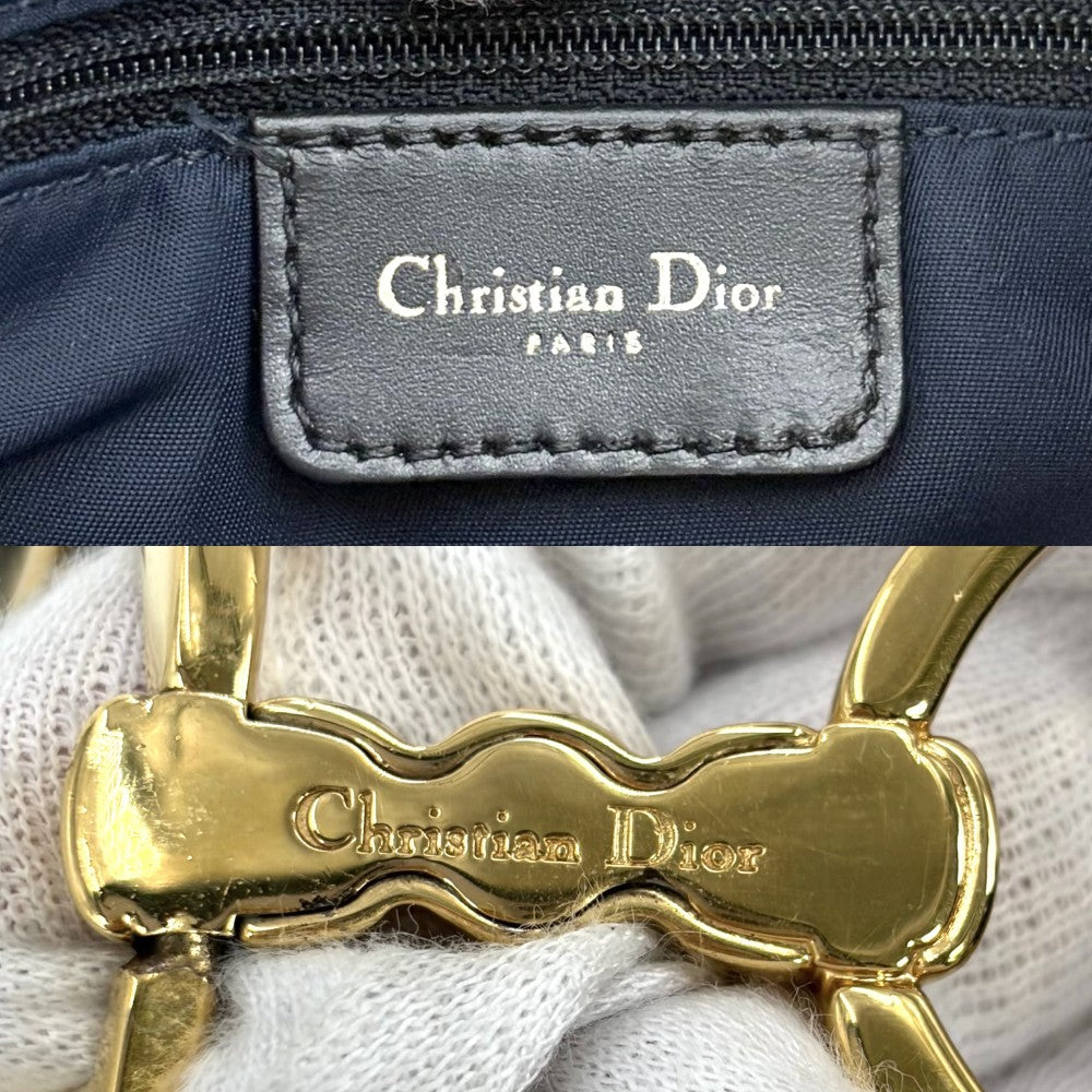 Christian Dior クリスチャンディオール ショルダーバッグ トロッター サドルバッグ キャンバス レザー ネイビー 紺 ゴールド金具 レディース【中古品】