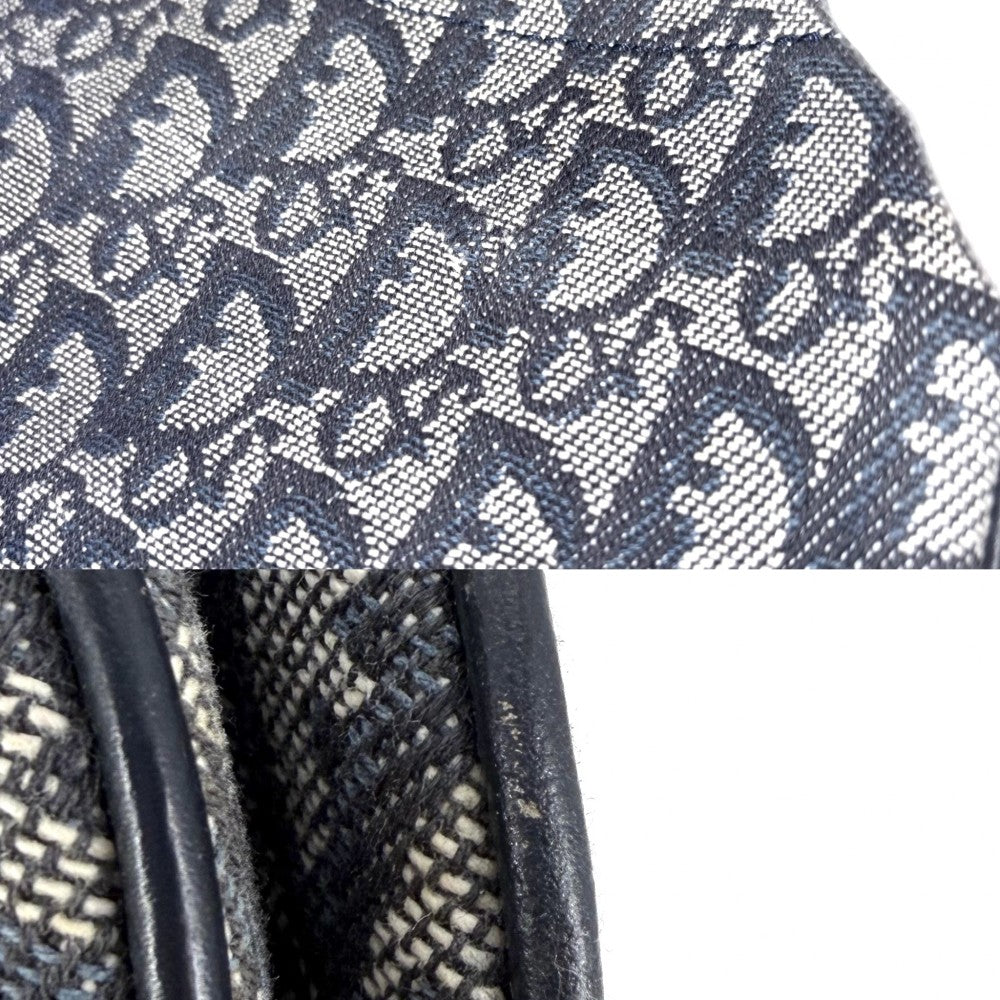 Christian Dior クリスチャンディオール ショルダーバッグ トロッター サドルバッグ キャンバス レザー ネイビー 紺 ゴールド金具 レディース【中古品】