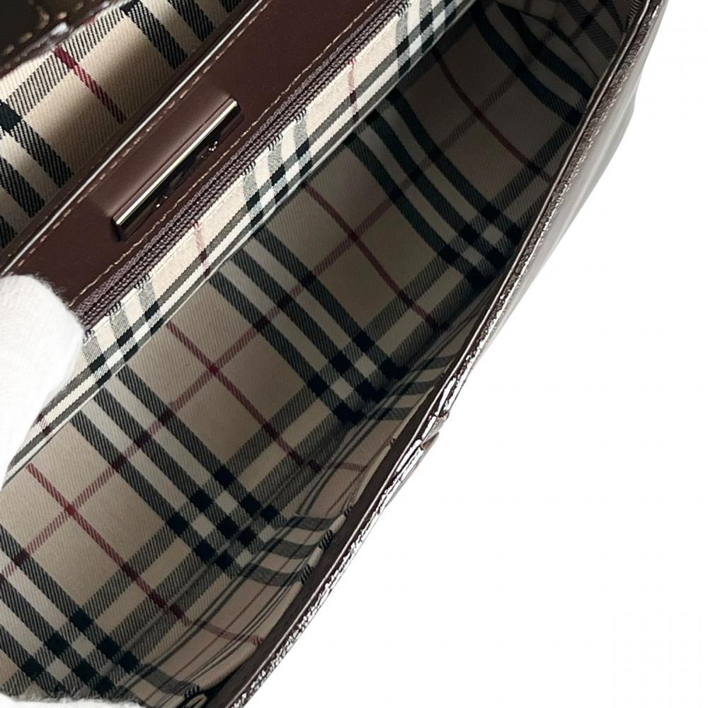 BURBERRY バーバリー ハンドバッグ ワンショルダー ノバチェック柄 レザー ブラウン 茶 ピンクゴールド金具 レディース【中古品】