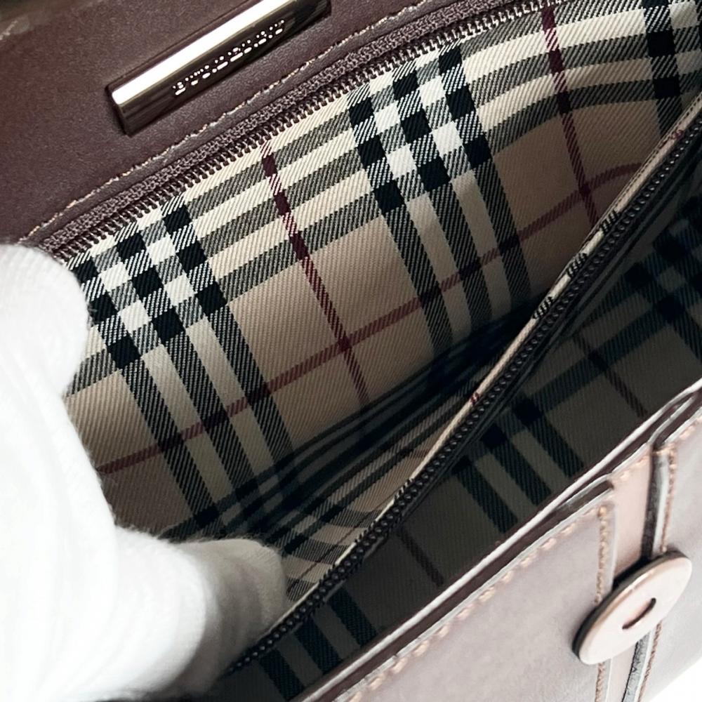 BURBERRY バーバリー ハンドバッグ ワンショルダー ノバチェック柄 レザー ブラウン 茶 ピンクゴールド金具 レディース【中古品】