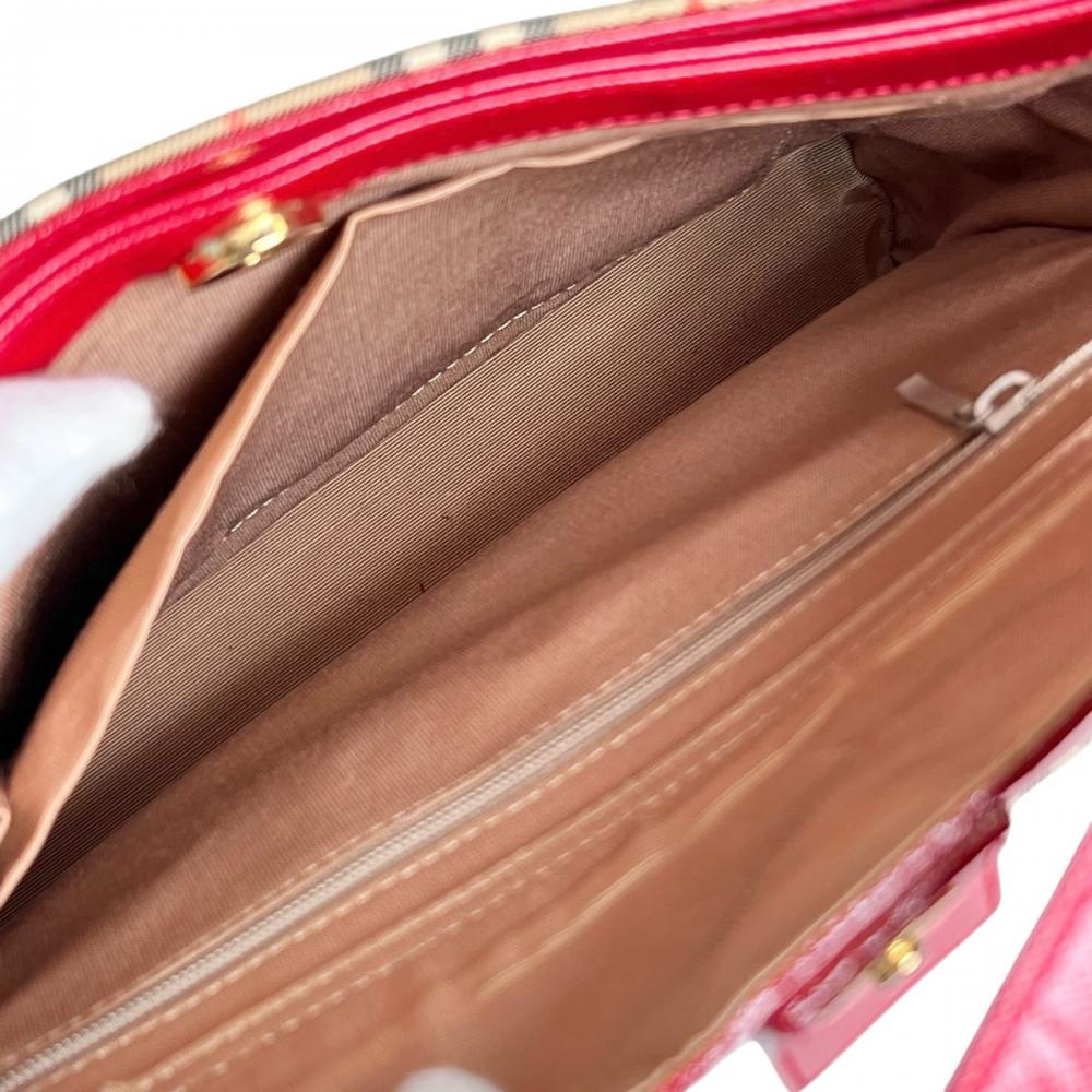 BALENCIAGA バレンシアガ ショルダーバッグ ヘイマーケットチェック ワンショルダー キャンバス レザー レッド 赤 ベージュ ゴールド金具 レディース【中古品】
