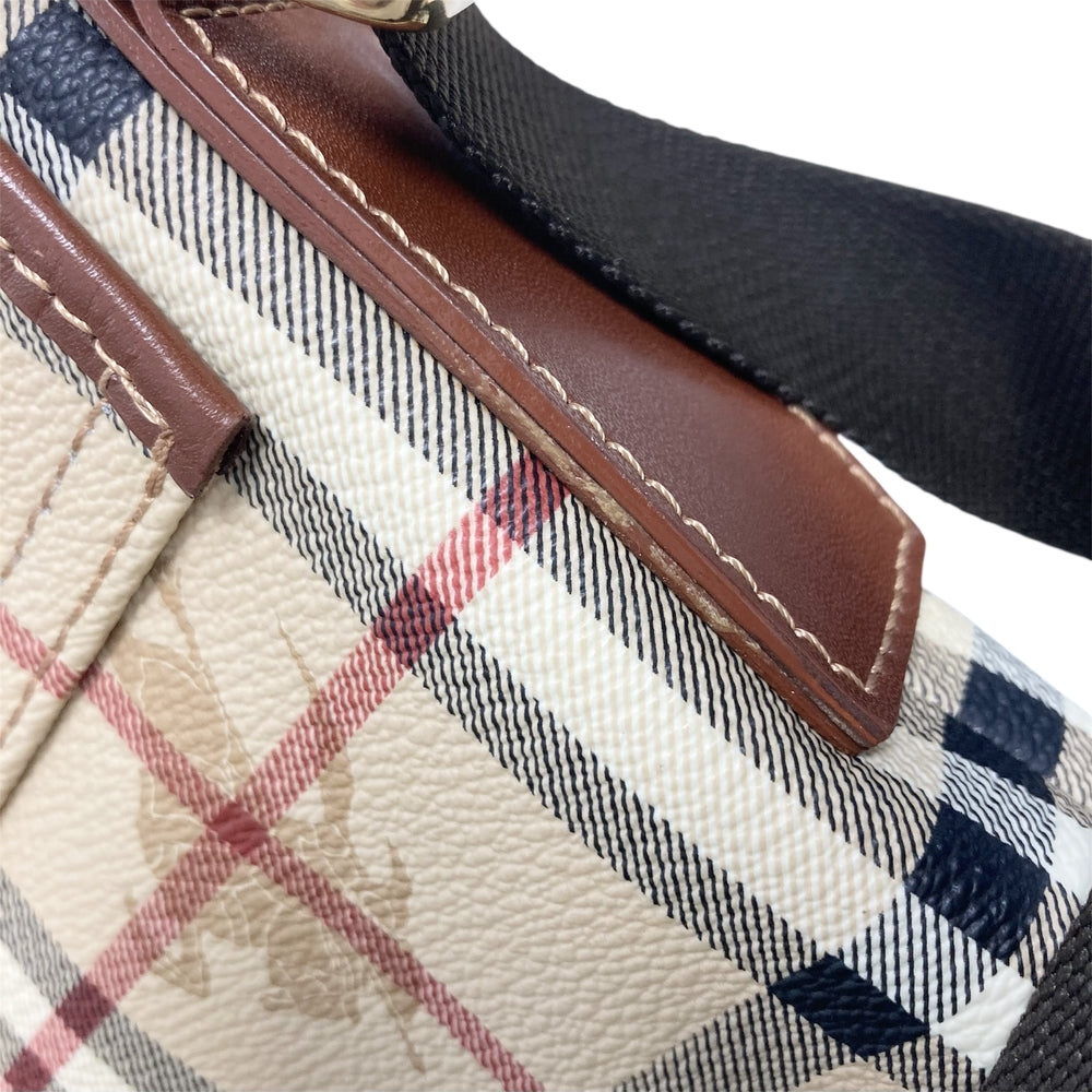 BURBERRY バーバリー ショルダーバッグ ノバチェック PVCコーティングキャンバス レザー ベージュ ゴールド金具 ユニセックス【中古品】