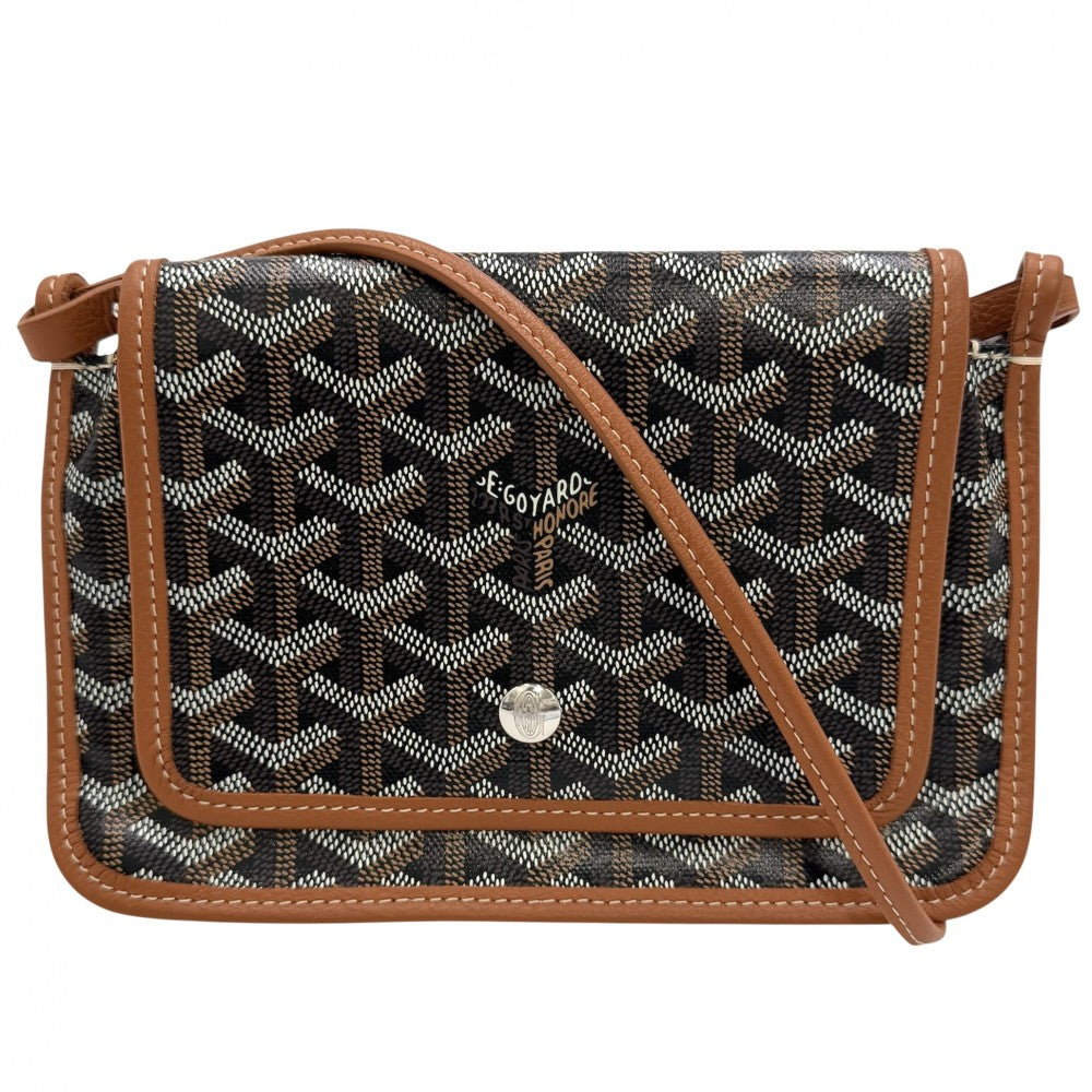 GOYARD ゴヤール ショルダーバッグ プリュメ ポーチウォレット PLUMET コーティングキャンバス レザー ブラック 黒 ブラウン 茶 シルバー金具 レディース【中古品】