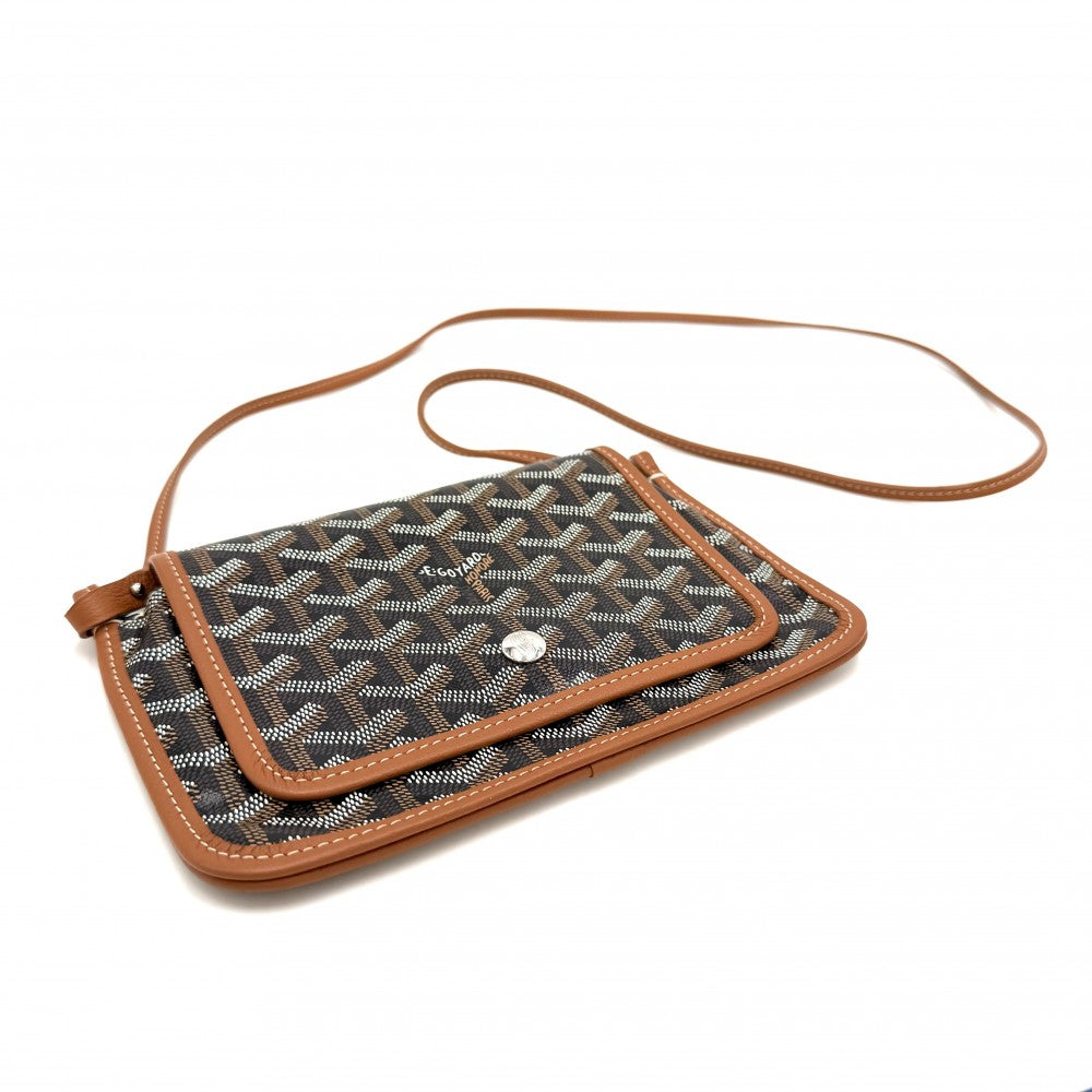 GOYARD ゴヤール ショルダーバッグ プリュメ ポーチウォレット PLUMET コーティングキャンバス レザー ブラック 黒 ブラウン 茶 シルバー金具 レディース【中古品】