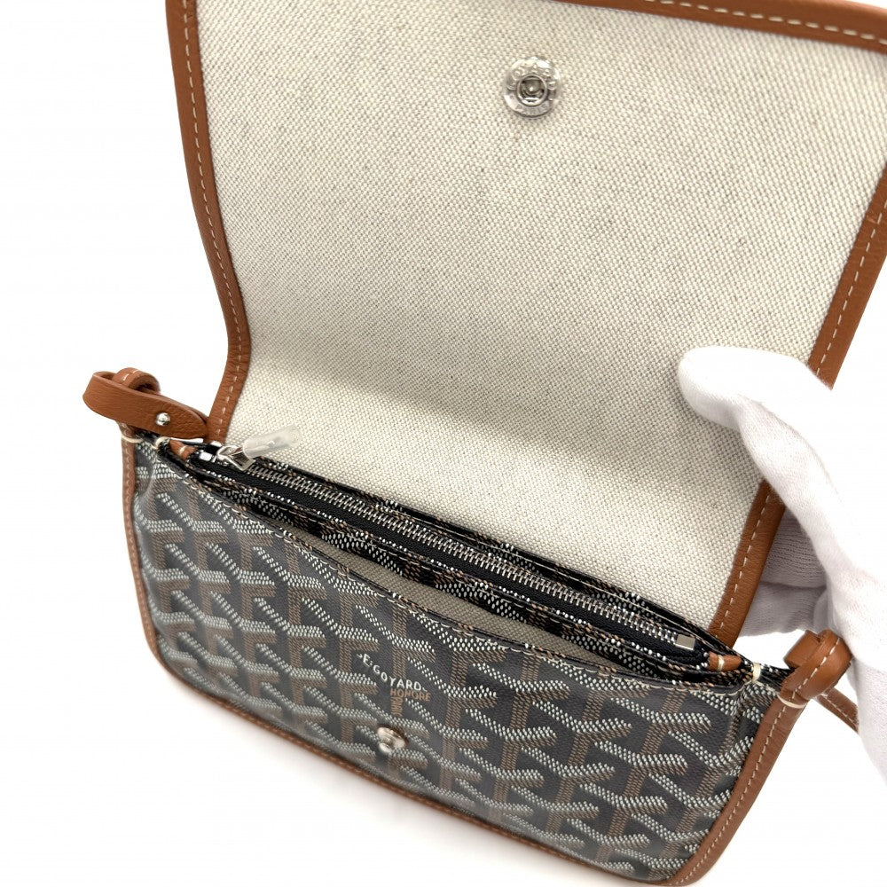 GOYARD ゴヤール ショルダーバッグ プリュメ ポーチウォレット PLUMET コーティングキャンバス レザー ブラック 黒 ブラウン 茶 シルバー金具 レディース【中古品】