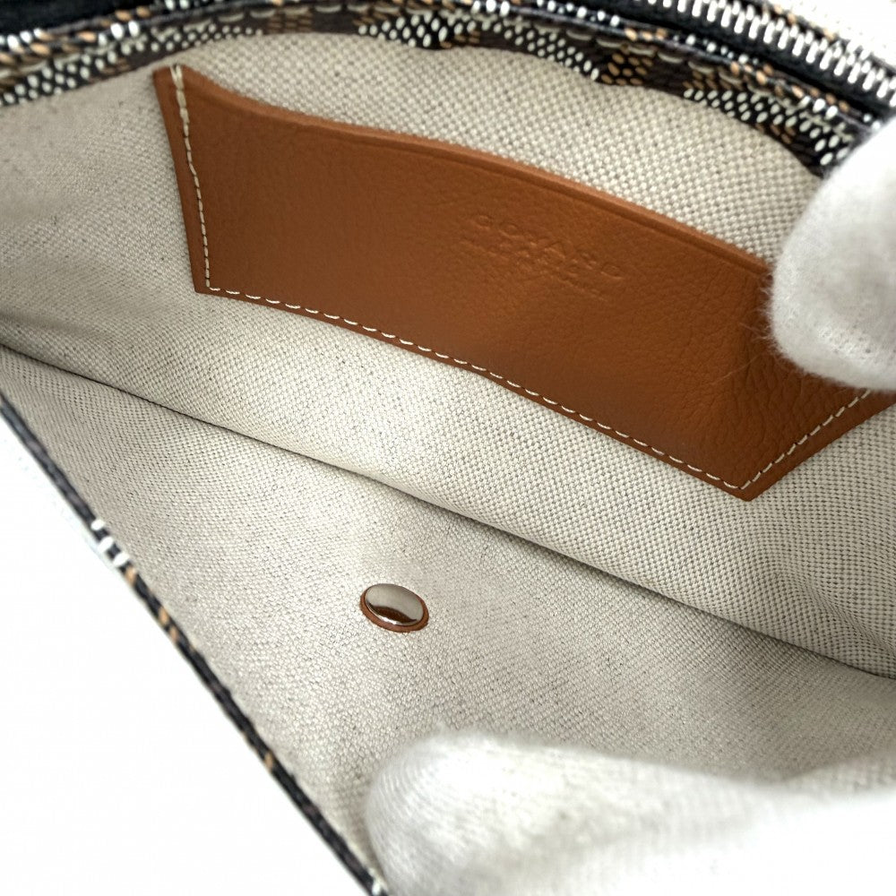 GOYARD ゴヤール ショルダーバッグ プリュメ ポーチウォレット PLUMET コーティングキャンバス レザー ブラック 黒 ブラウン 茶 シルバー金具 レディース【中古品】