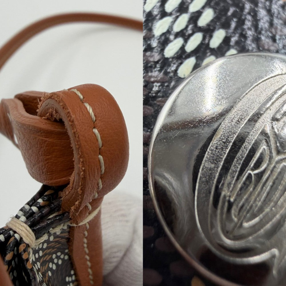 GOYARD ゴヤール ショルダーバッグ プリュメ ポーチウォレット PLUMET コーティングキャンバス レザー ブラック 黒 ブラウン 茶 シルバー金具 レディース【中古品】