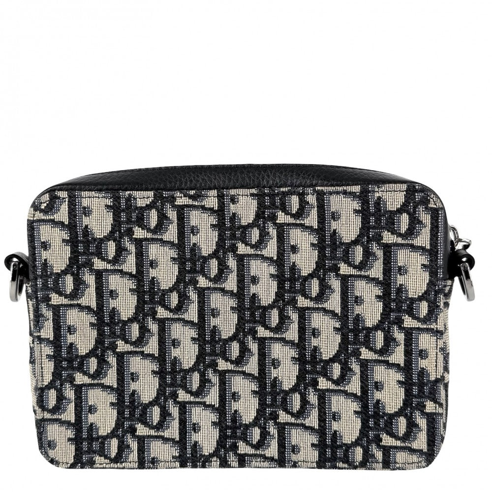Christian Dior クリスチャンディオール ショルダーバッグ オブリーク ストラップポーチ ミニバッグ メッセンジャーバッグ 2OBBC119YSE_H05E キャンバス レザー ネイビー 紺 ブラック 黒 シルバー金具 メンズ【中古品】