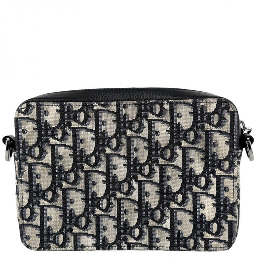 Christian Dior クリスチャンディオール ショルダーバッグ オブリーク ストラップポーチ ミニバッグ メッセンジャーバッグ 2OBBC119YSE_H05E キャンバス レザー ネイビー 紺 ブラック 黒 シルバー金具 メンズ【中古品】