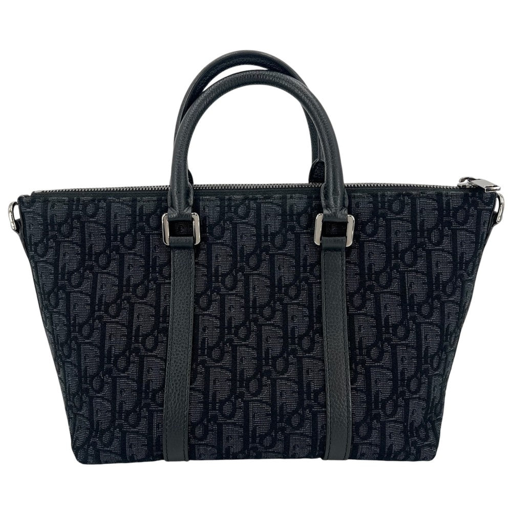 Christian Dior クリスチャンディオール 2WAY オブリーク ウィークエンダー25 ハンドバッグ ショルダーバッグ キャンバス レザー ネイビー 紺 ゴールド金具 レディース【中古品】