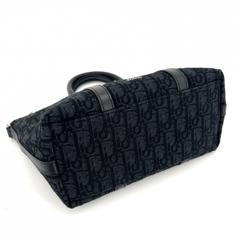 Christian Dior クリスチャンディオール 2WAY オブリーク ウィークエンダー25 ハンドバッグ ショルダーバッグ キャンバス レザー ネイビー 紺 ゴールド金具 レディース【中古品】