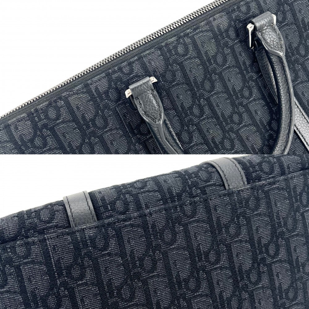 Christian Dior クリスチャンディオール 2WAY オブリーク ウィークエンダー25 ハンドバッグ ショルダーバッグ キャンバス レザー ネイビー 紺 ゴールド金具 レディース【中古品】
