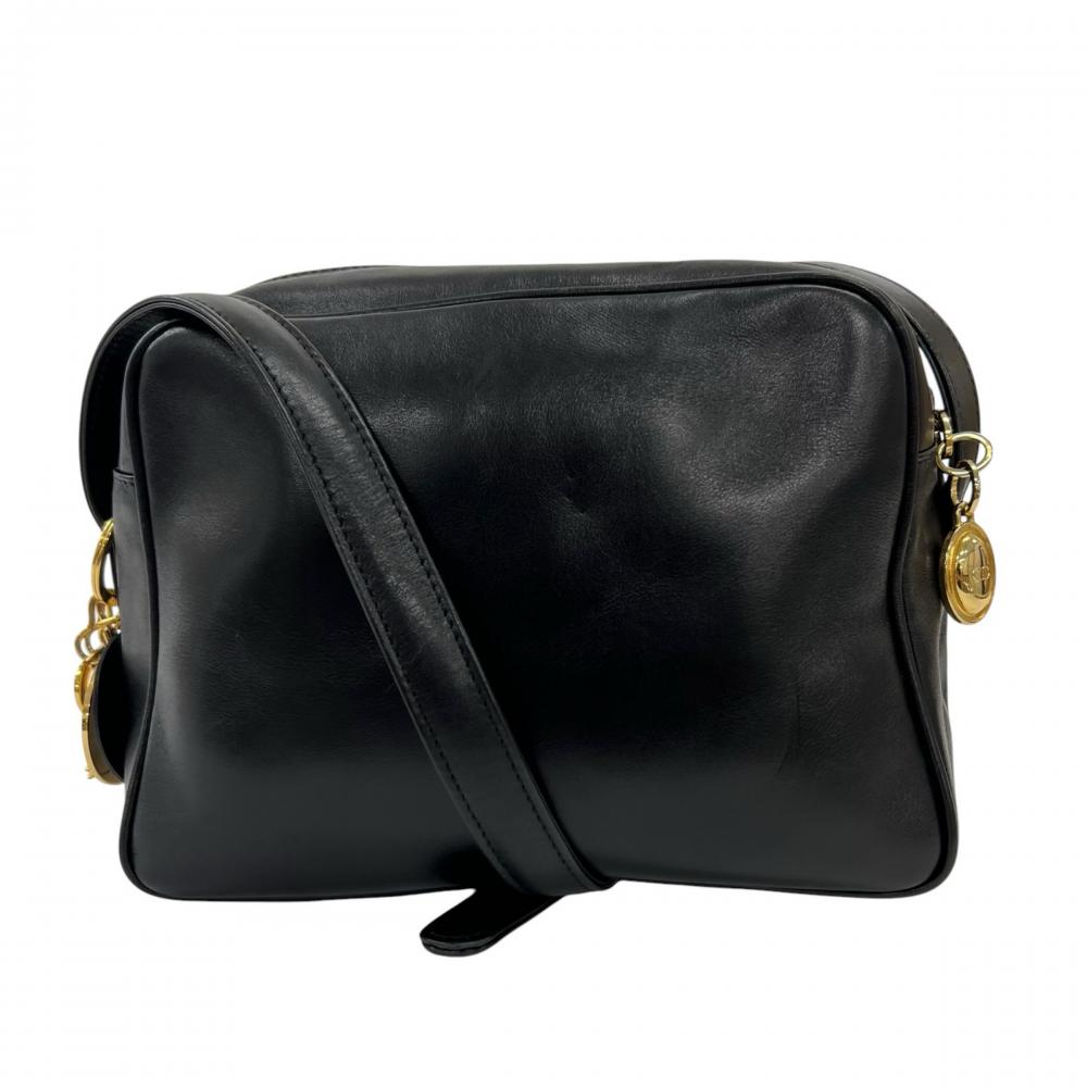 Christian Dior クリスチャンディオール ショルダーバッグ ロゴチャーム レザー ブラック 黒 ゴールド金具 レディース【中古品】