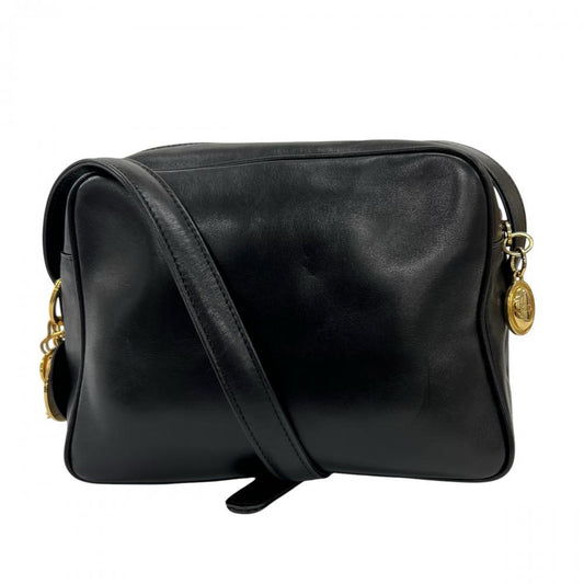 Christian Dior クリスチャンディオール ショルダーバッグ ロゴチャーム レザー ブラック 黒 ゴールド金具 レディース【中古品】