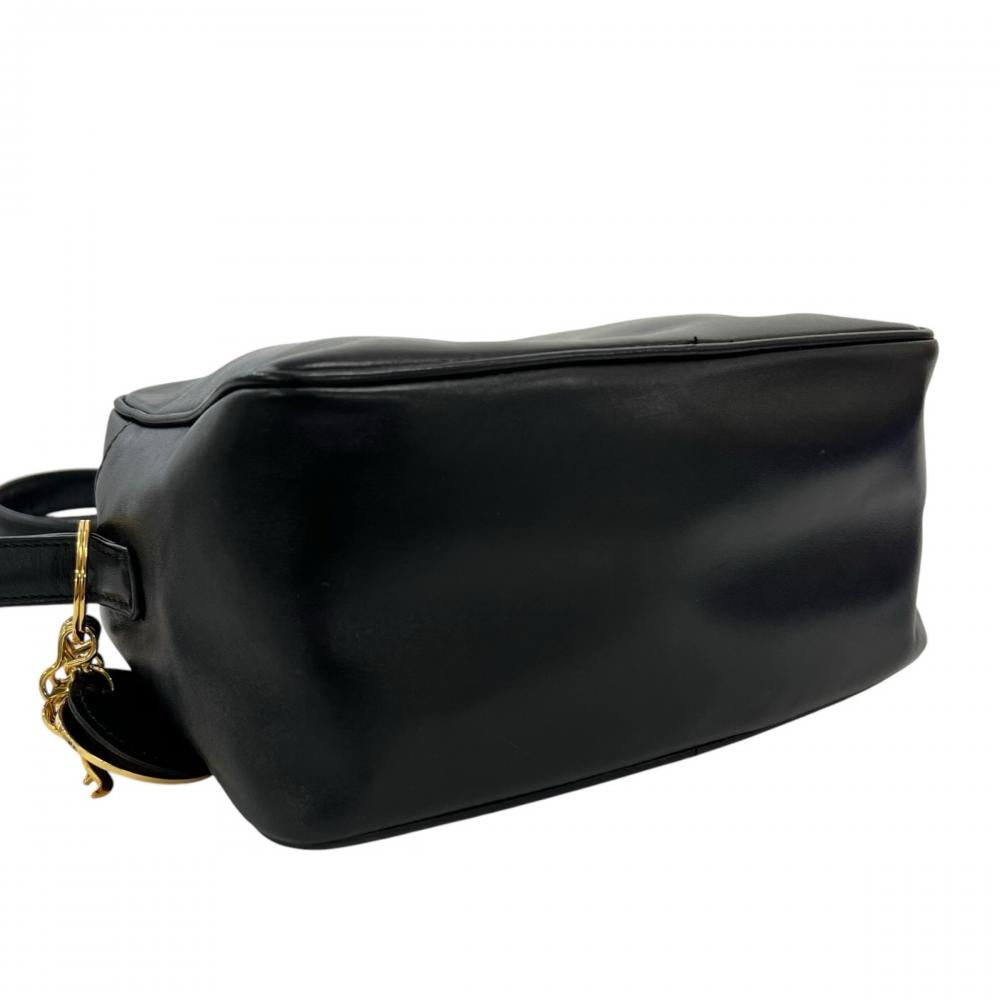 Christian Dior クリスチャンディオール ショルダーバッグ ロゴチャーム レザー ブラック 黒 ゴールド金具 レディース【中古品】