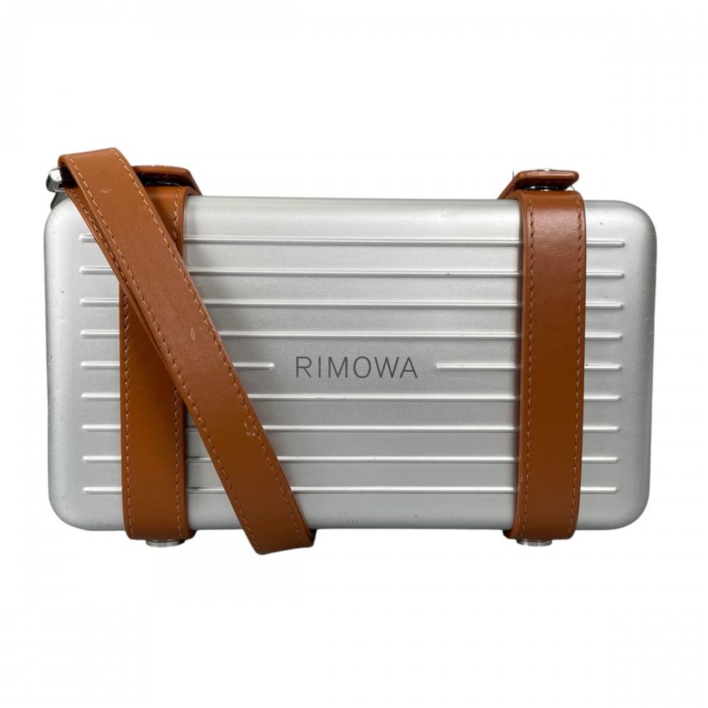 RIMOWA リモワ ショルダーバッグ パーソナル クロスボディバッグ 99011000 アルミ レザー シルバー ブラウン 茶 シルバー金具 レディース【中古品】