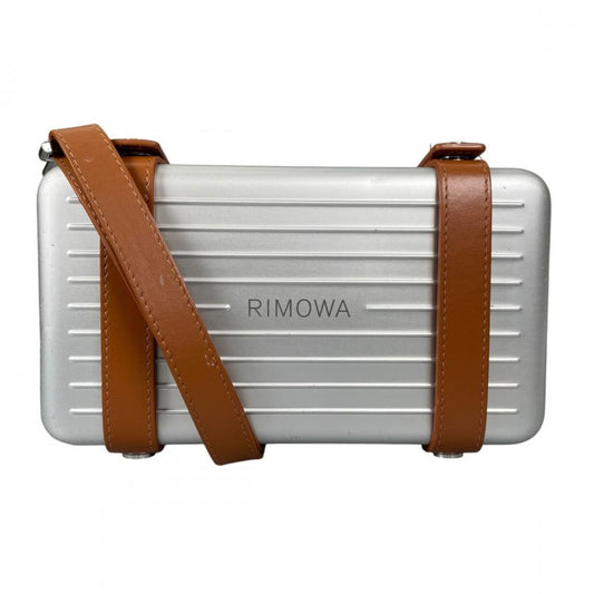 RIMOWA リモワ ショルダーバッグ パーソナル クロスボディバッグ 99011000 アルミ レザー シルバー ブラウン 茶 シルバー金具 レディース【中古品】