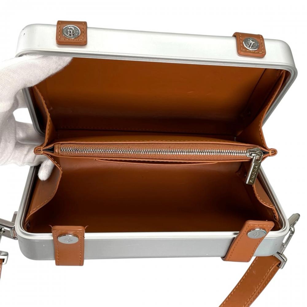 RIMOWA リモワ ショルダーバッグ パーソナル クロスボディバッグ 99011000 アルミ レザー シルバー ブラウン 茶 シルバー金具 レディース【中古品】