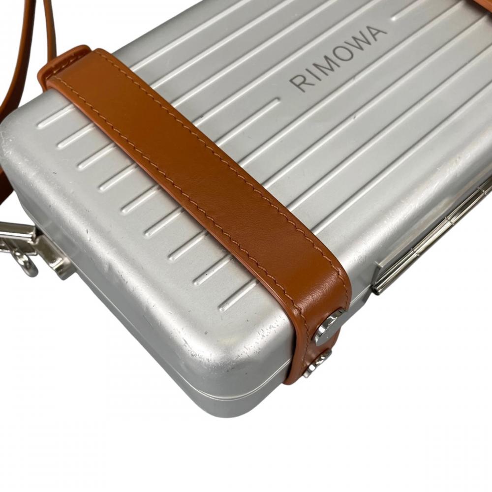 RIMOWA リモワ ショルダーバッグ パーソナル クロスボディバッグ 99011000 アルミ レザー シルバー ブラウン 茶 シルバー金具 レディース【中古品】