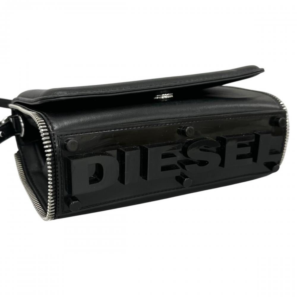DIESEL ディーゼル ショルダーバッグ BIGロゴ クロスボディ X07746 レザー ブラック 黒 シルバー金具 レディース【中古品】