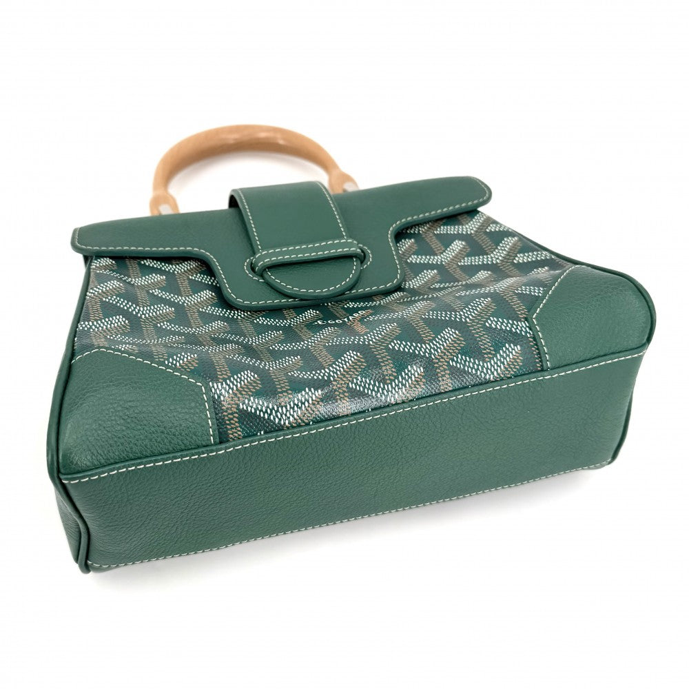 GOYARD ゴヤール 2WAY サイゴン ミニ ミニハンドバッグ ショルダーバッグ ヘリンボーン コーティングキャンバス レザー グリーン 緑 シルバー金具 レディース【中古品】