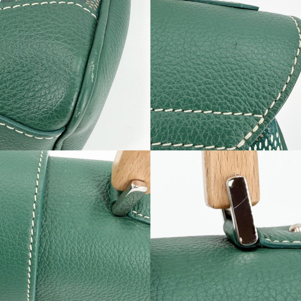 GOYARD ゴヤール 2WAY サイゴン ミニ ミニハンドバッグ ショルダーバッグ ヘリンボーン コーティングキャンバス レザー グリーン 緑 シルバー金具 レディース【中古品】