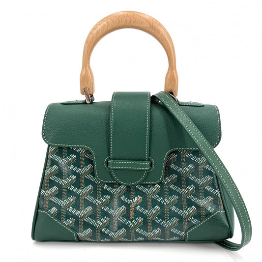 GOYARD ゴヤール 2WAY サイゴン ミニ ミニハンドバッグ ショルダーバッグ ヘリンボーン コーティングキャンバス レザー グリーン 緑 シルバー金具 レディース【中古品】