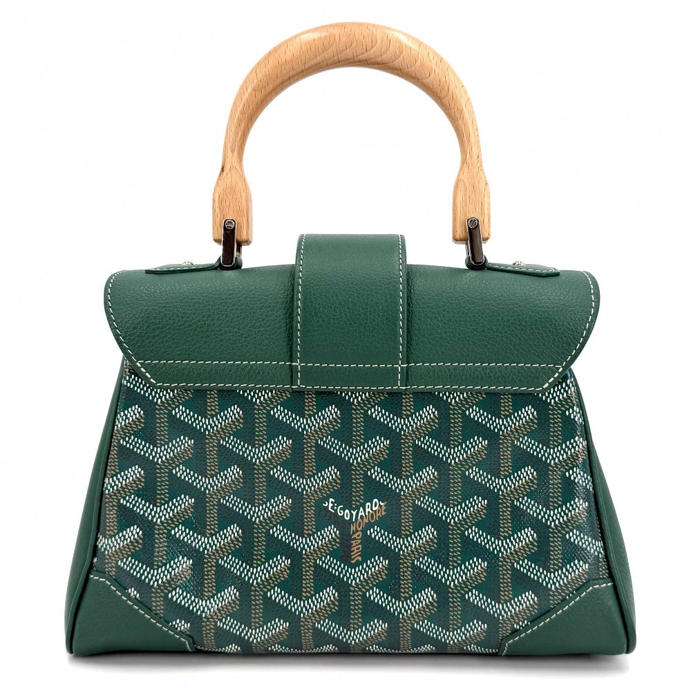 GOYARD ゴヤール 2WAY サイゴン ミニ ミニハンドバッグ ショルダーバッグ ヘリンボーン コーティングキャンバス レザー グリーン 緑 シルバー金具 レディース【中古品】
