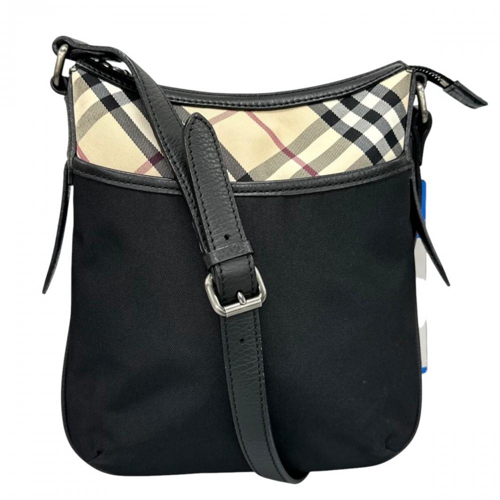 BURBERRY バーバリー ショルダーバッグ ノバチェック スクエア型 ナイロン ブラック 黒 シルバー金具 レディース【中古品】